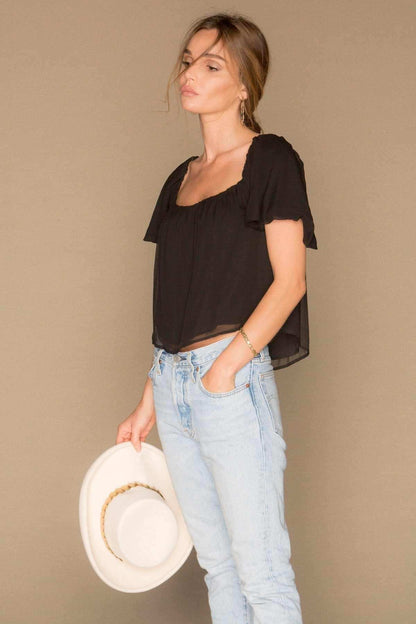 Harlow Top - Black Chiffon Silk