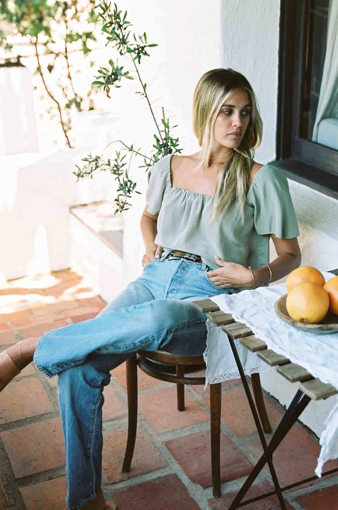 Harlow Top - Sage Green Silk
