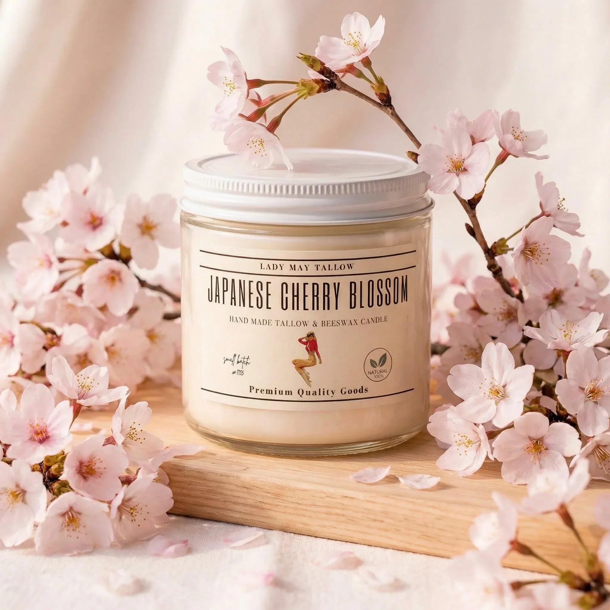 Lady May Tallow Candles Japanese Cherry Blossom Lady May "Classics" All Natural, Tallow &amp; Beeswax Candle