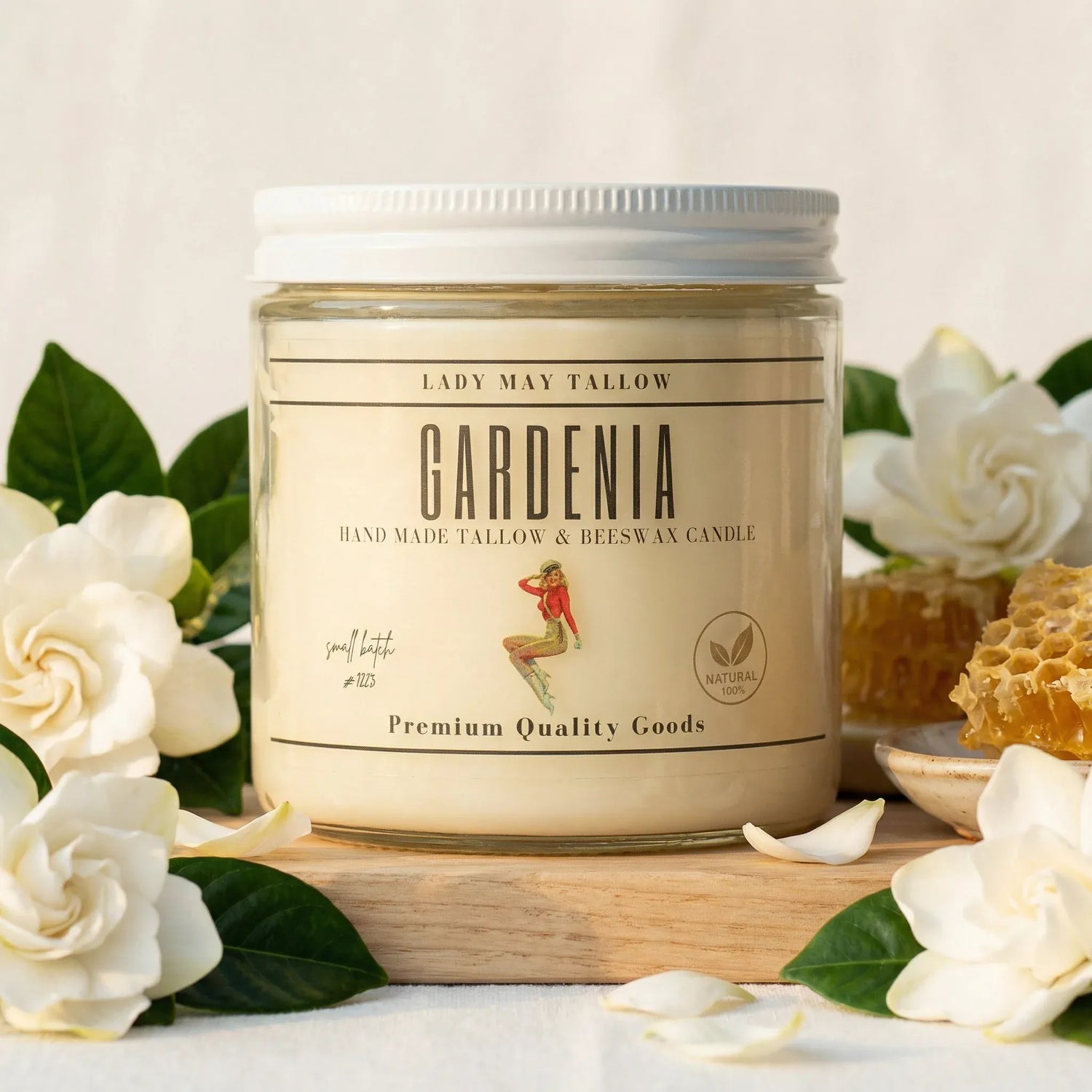 Lady May Tallow Candles Gardenia Lady May "Classics" All Natural, Tallow &amp; Beeswax Candle