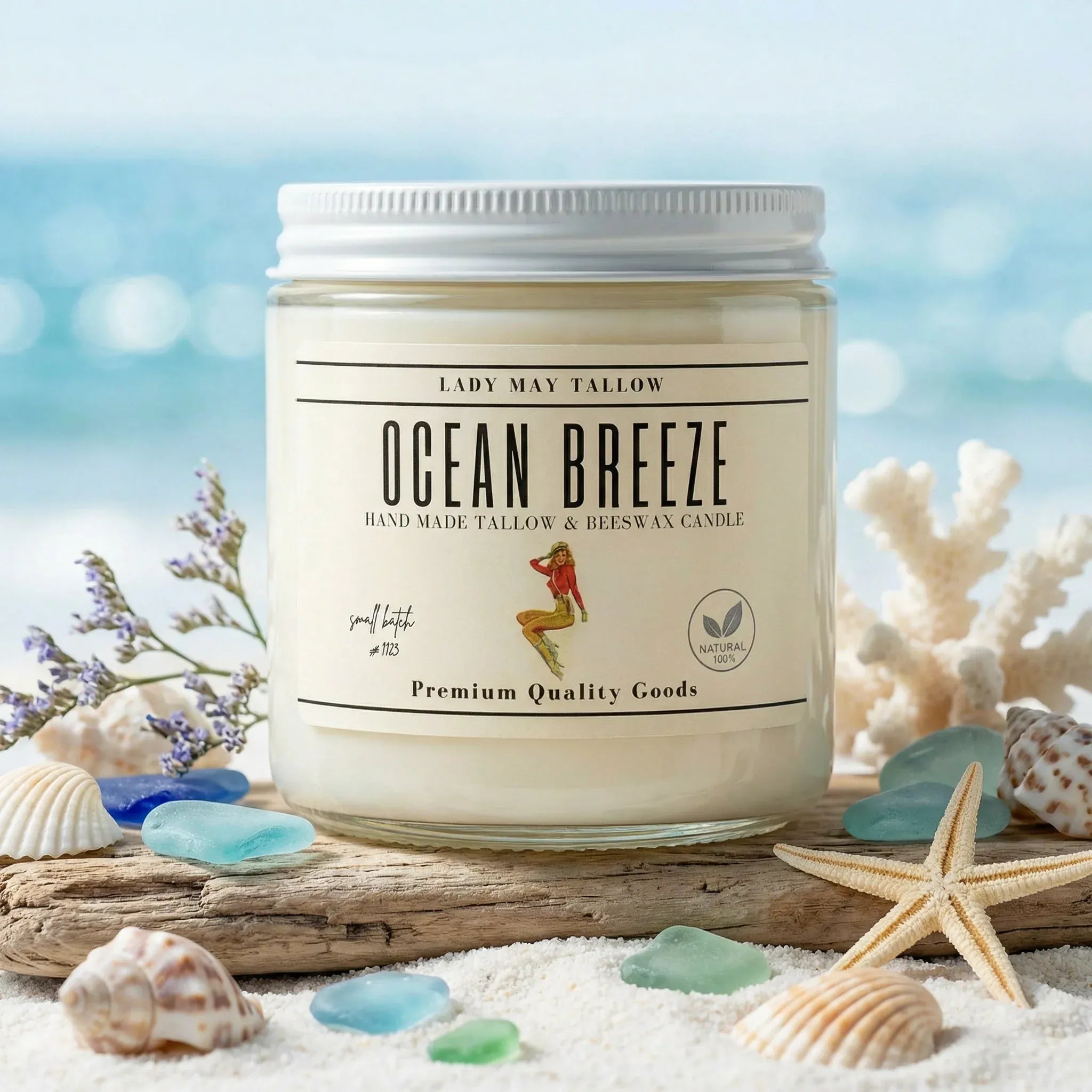 Lady May Tallow Candles Ocean breeze Lady May "Classics" All Natural, Tallow &amp; Beeswax Candle
