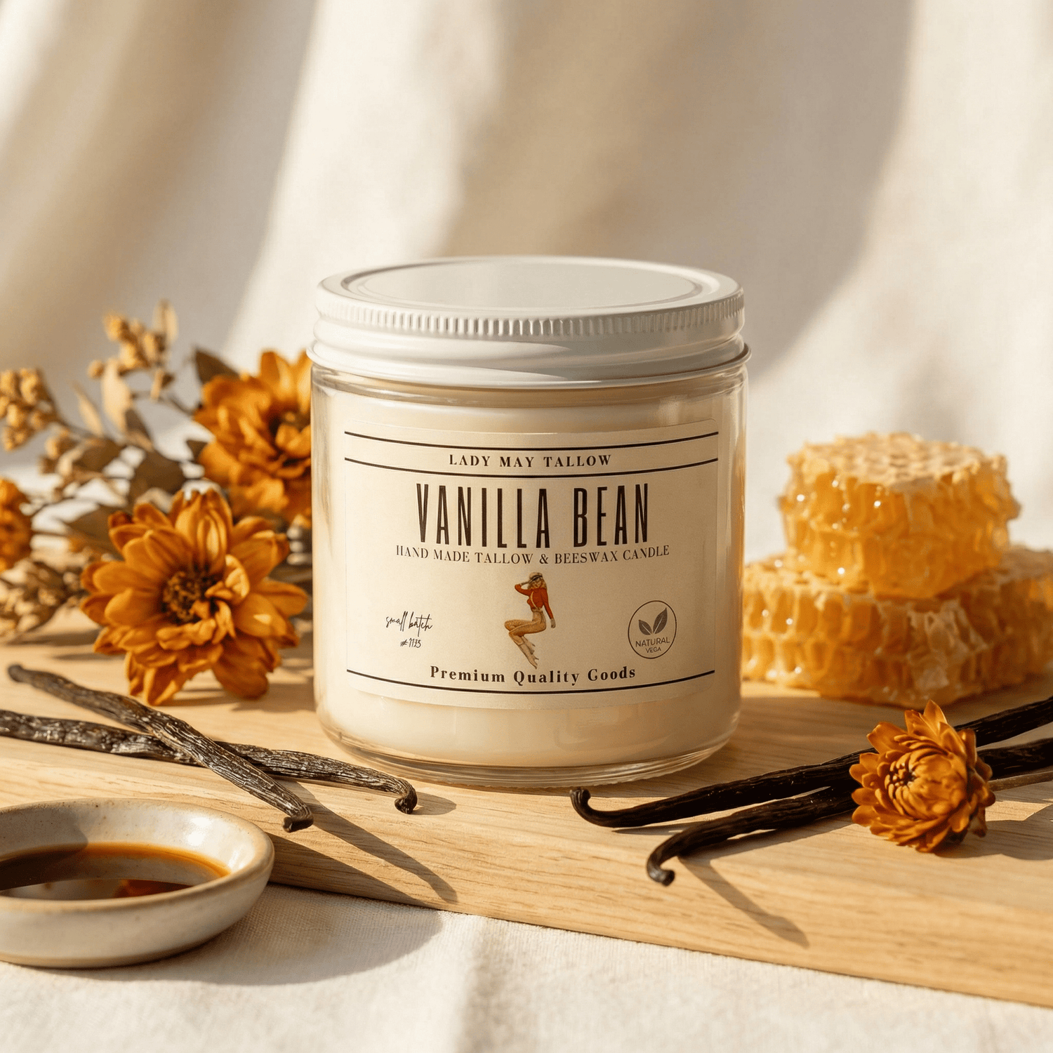 Lady May Tallow Candles Vanilla Lady May "Classics" All Natural, Tallow &amp; Beeswax Candle