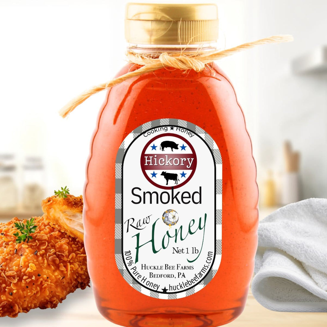 Huckle Bee Farms LLC Honey 1 Lb Bottle -$15 Hickory Smoked Honey: Gourmet Artisan Flavor