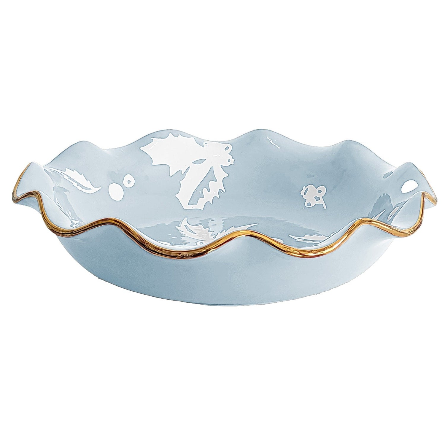 Ruby Clay Company Tray Large / Hydrangea Light Blue Deck the Halls Scalloped Bowls with 22K Gold Accent