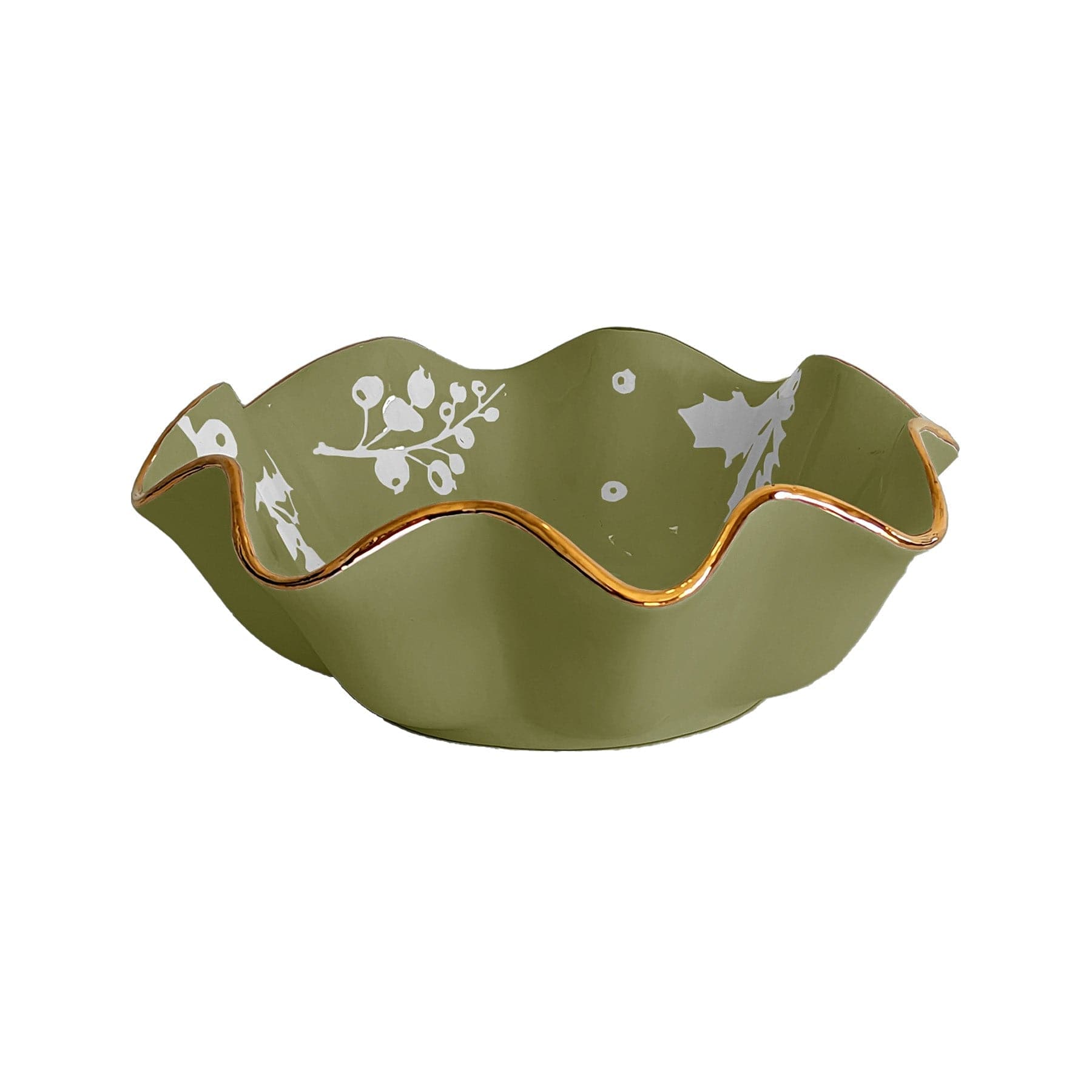 Ruby Clay Company Tray Medium / Moss Green Deck the Halls Scalloped Bowls with 22K Gold Accent