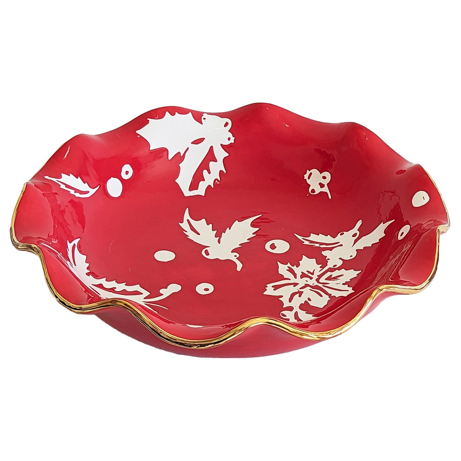 Ruby Clay Company Tray Deck the Halls Scalloped Bowls with 22K Gold Accent