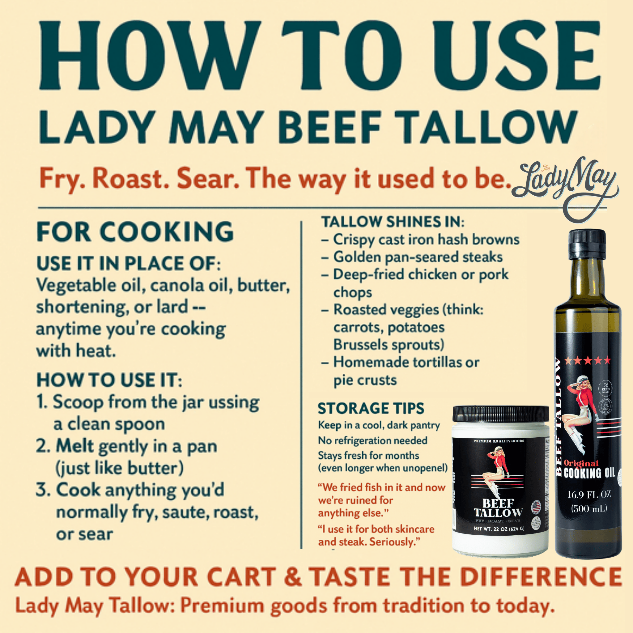 The Lady May Beef Tallow 22oz Premium Cooking Beef Tallow