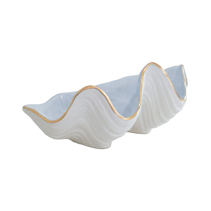 Ruby Clay Company Accessory Small / Hydrangea Light Blue Clam Shell Bowl with 22K Gold Accent