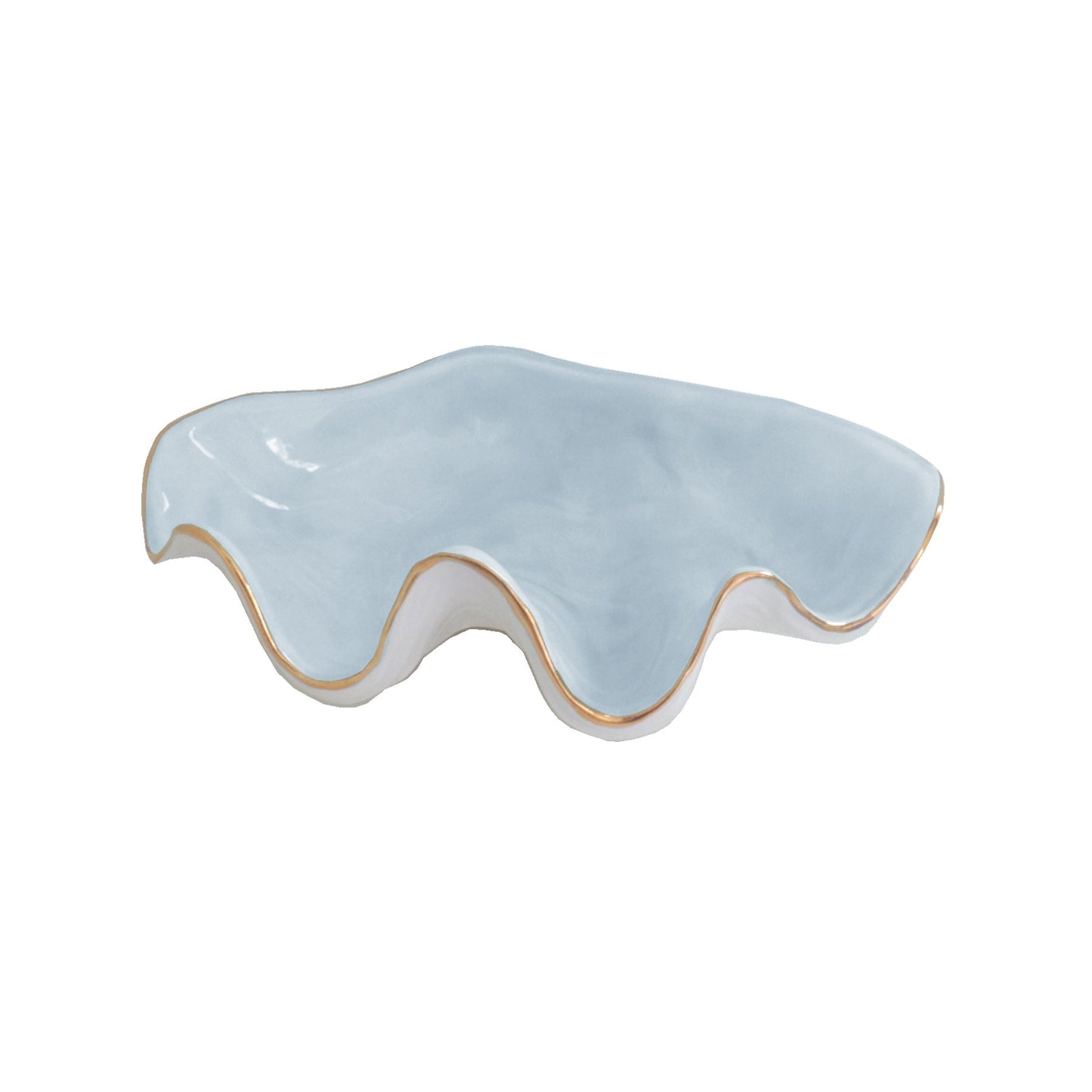 Ruby Clay Company Accessory Large / Hydrangea Light Blue Clam Shell Bowl with 22K Gold Accent
