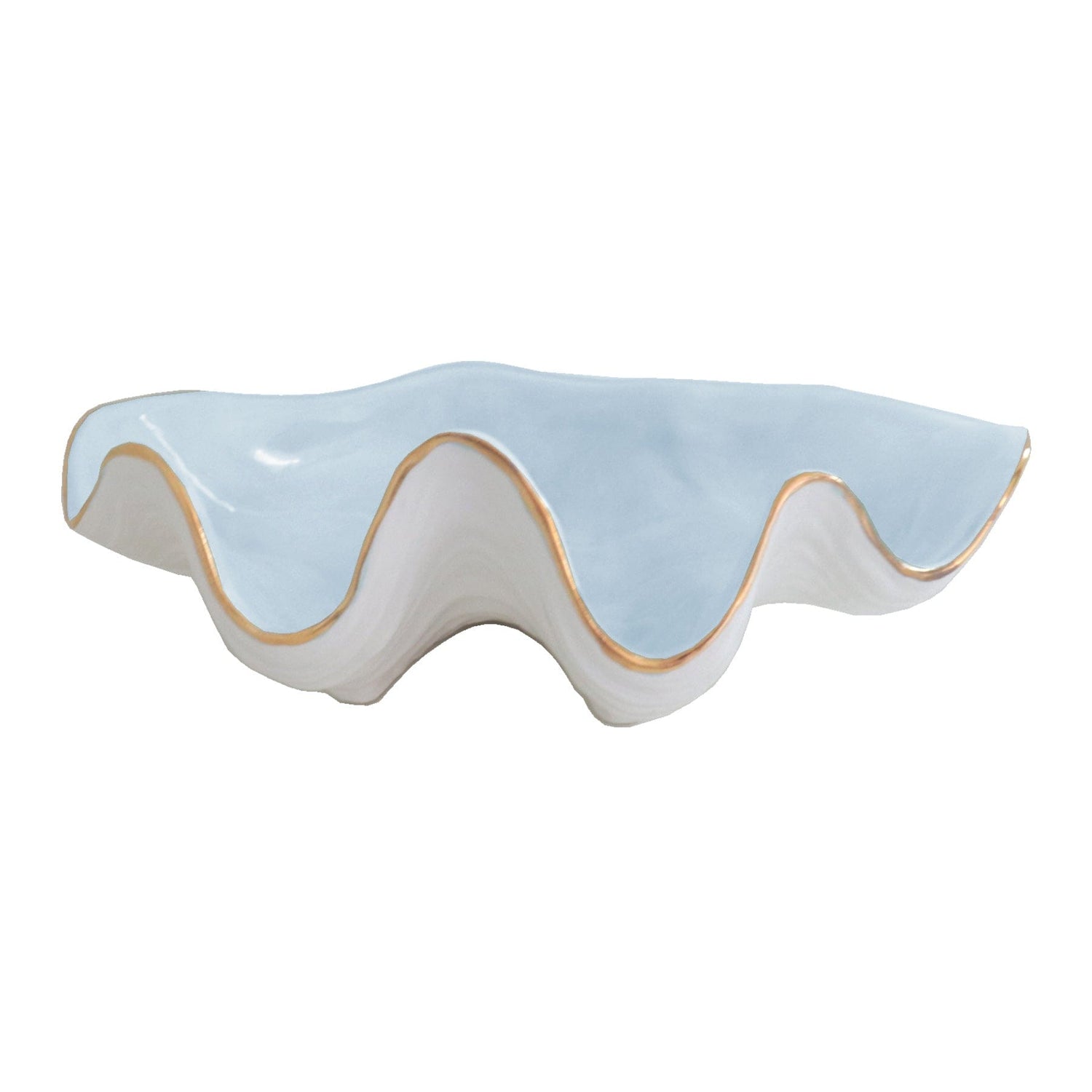 Ruby Clay Company Accessory Set of 2 / Hydrangea Light Blue Clam Shell Bowl with 22K Gold Accent