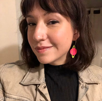 Neon Saturn Hoops