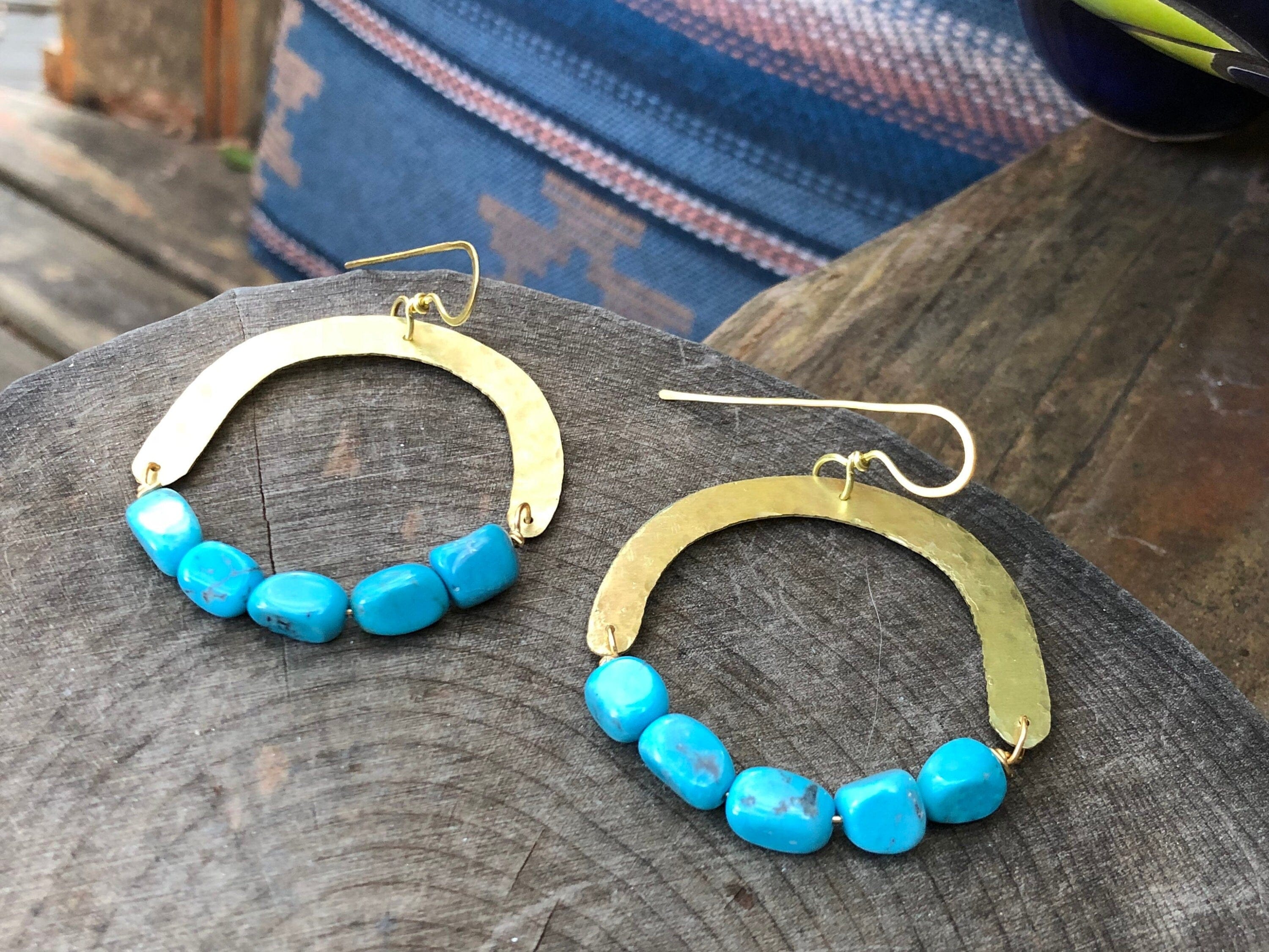 Adriana Soto Joyeria Misc Handmade Turquoise Bead Earrings: Brass Arch Jewelry