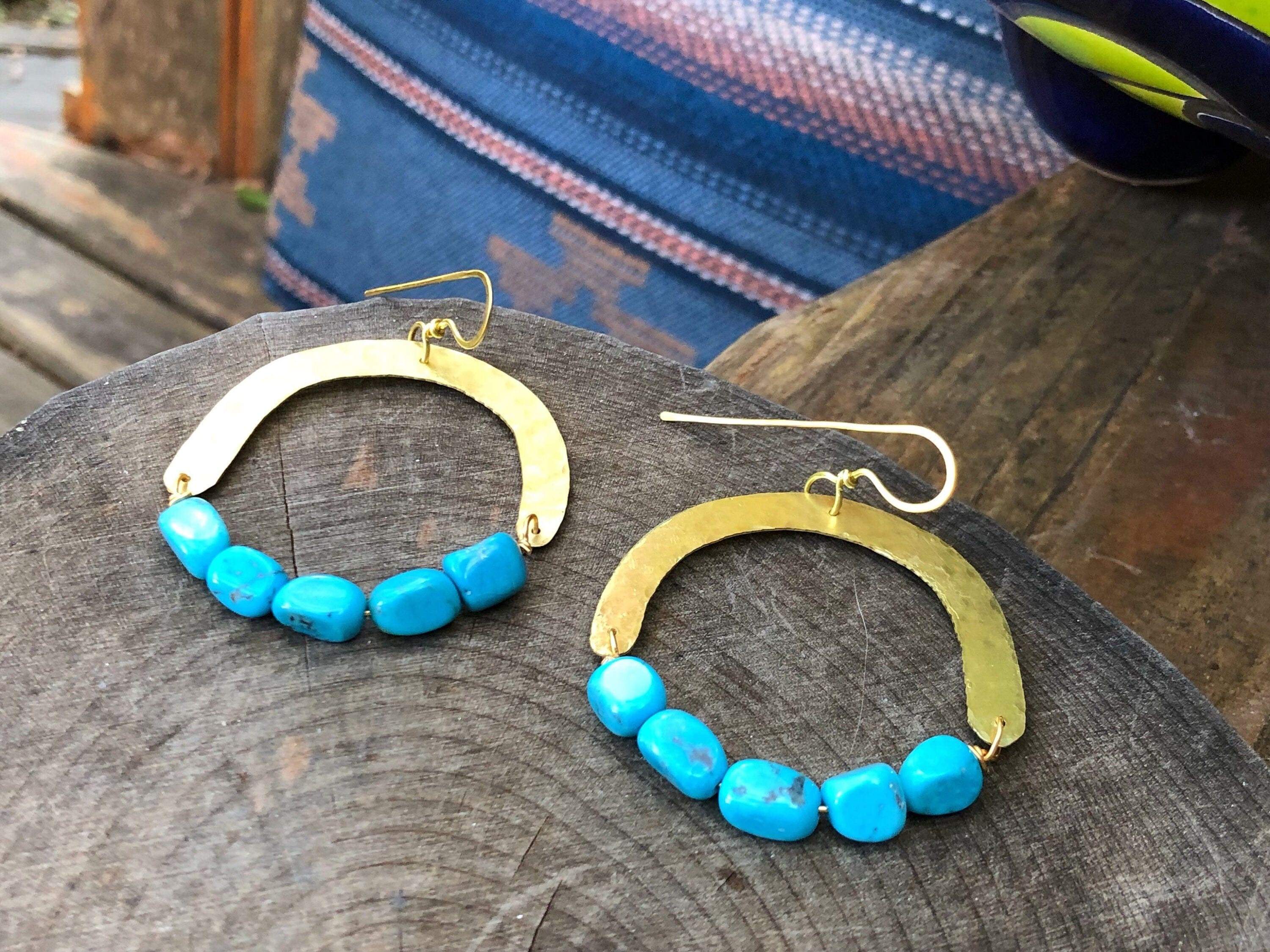 Adriana Soto Joyeria Misc Handmade Turquoise Bead Earrings: Brass Arch Jewelry