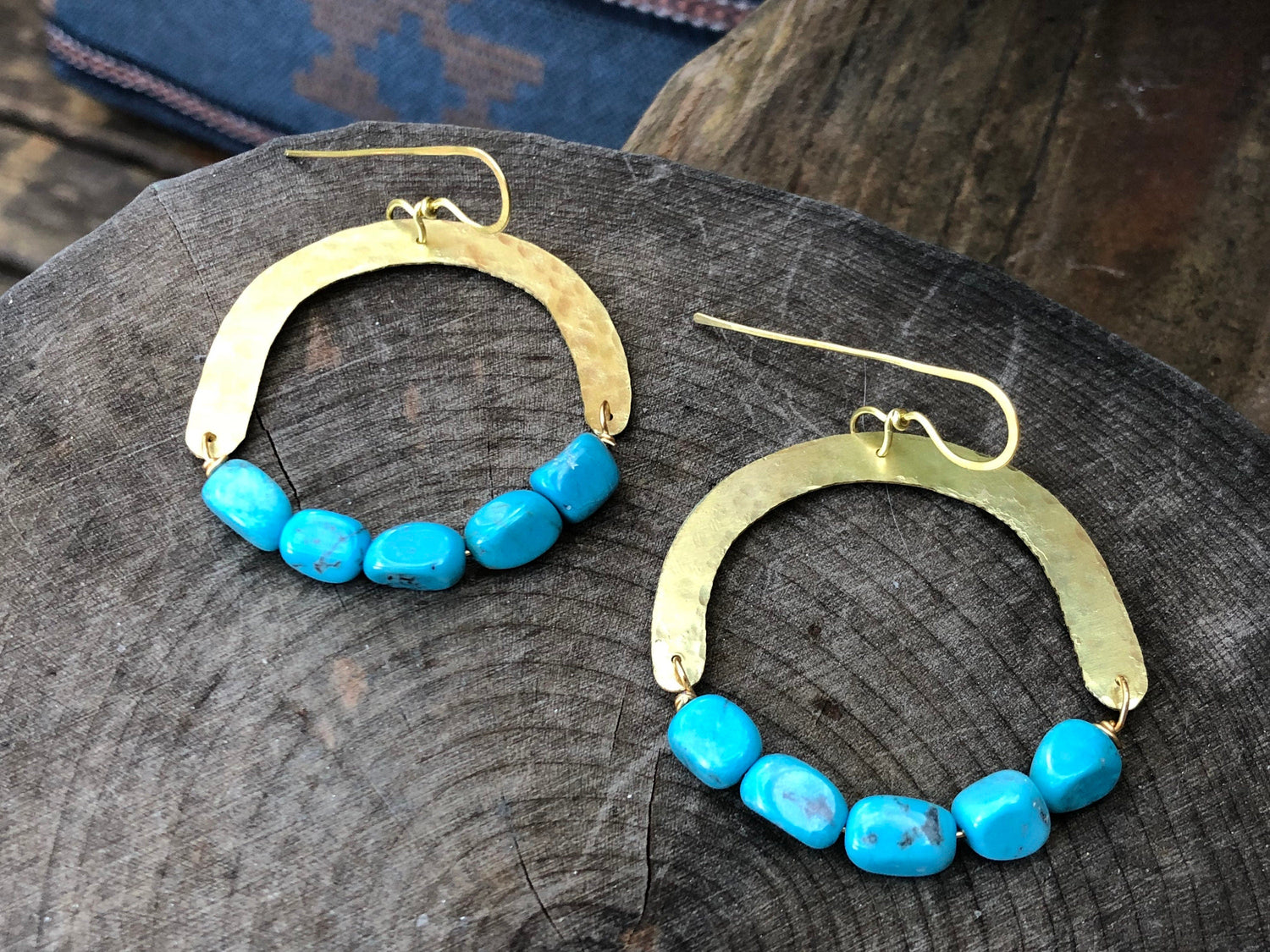 Handmade Turquoise Bead Earrings: Brass Arch Jewelry