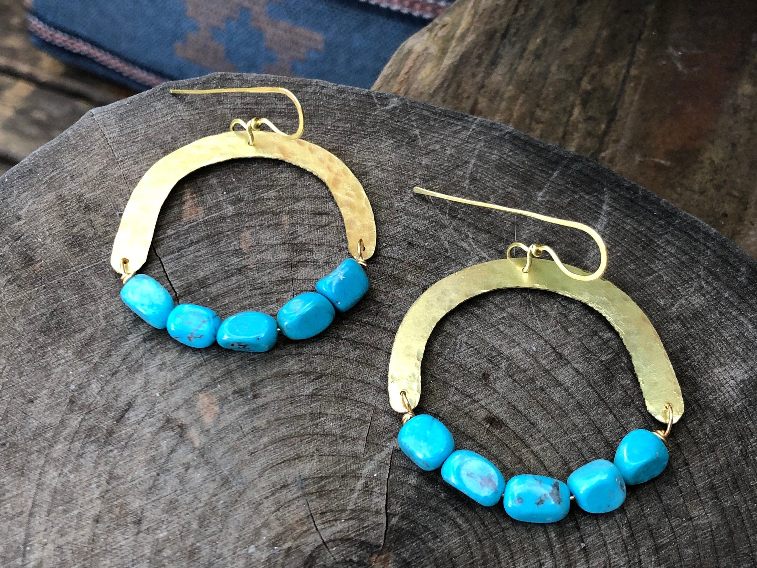 Adriana Soto Joyeria Misc Brass / Large size Handmade Turquoise Bead Earrings: Brass Arch Jewelry
