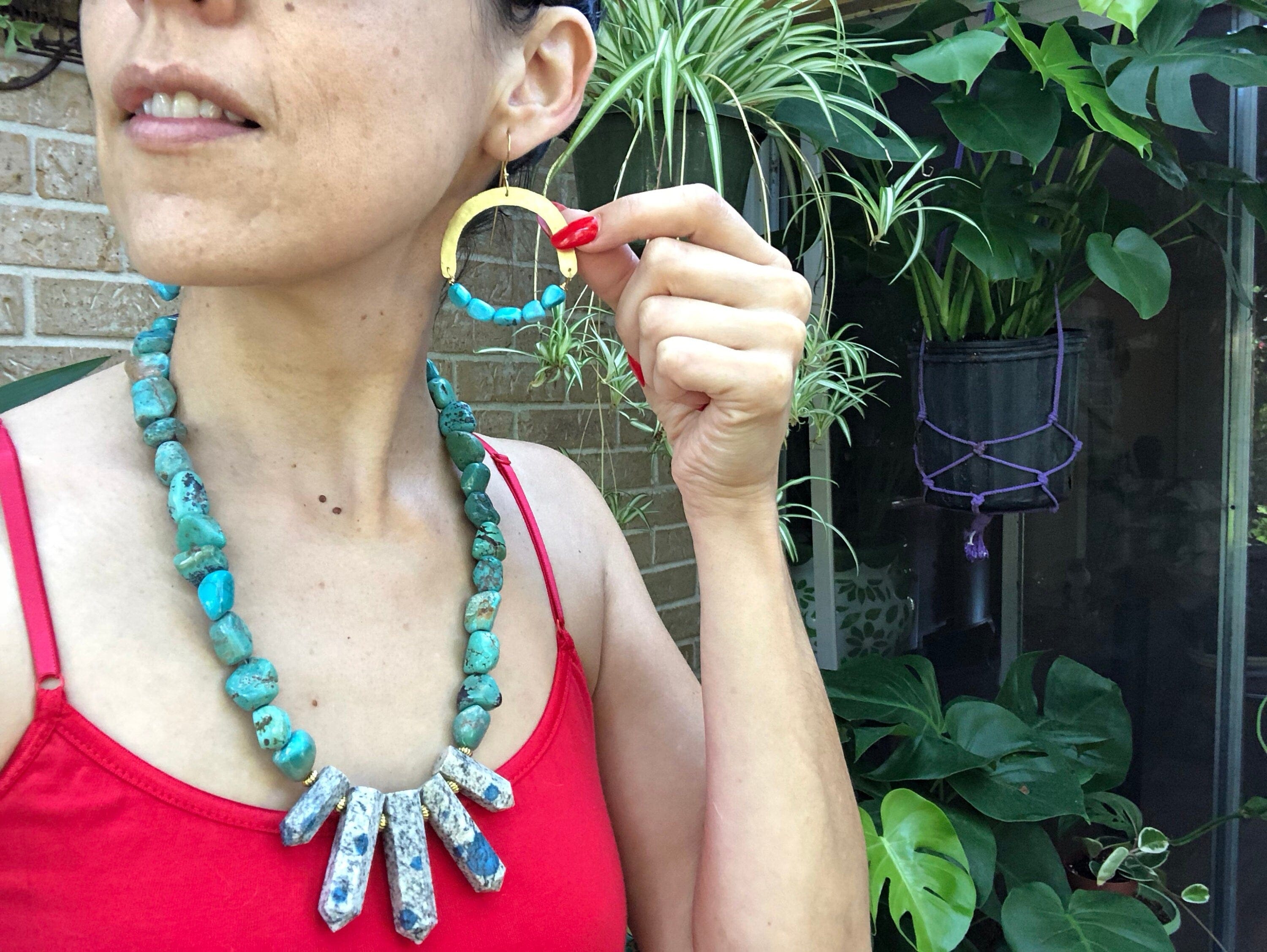 Adriana Soto Joyeria Misc Handmade Turquoise Bead Earrings: Brass Arch Jewelry