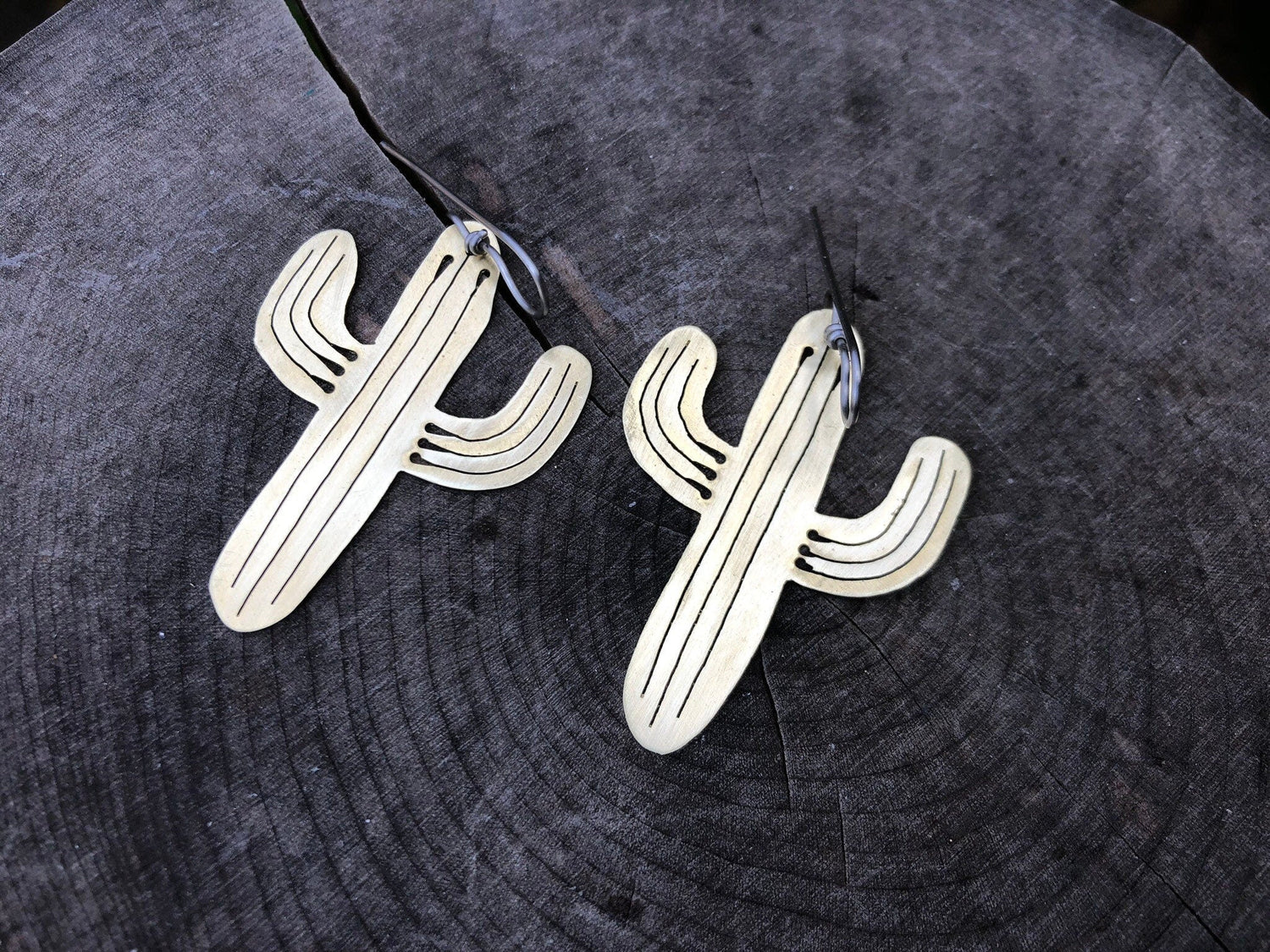 Handmade Saguaro Cactus Earrings: Sawn Metal Jewelry