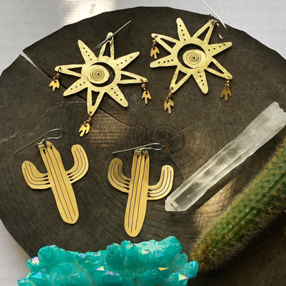 Handmade Saguaro Cactus Earrings: Sawn Metal Jewelry