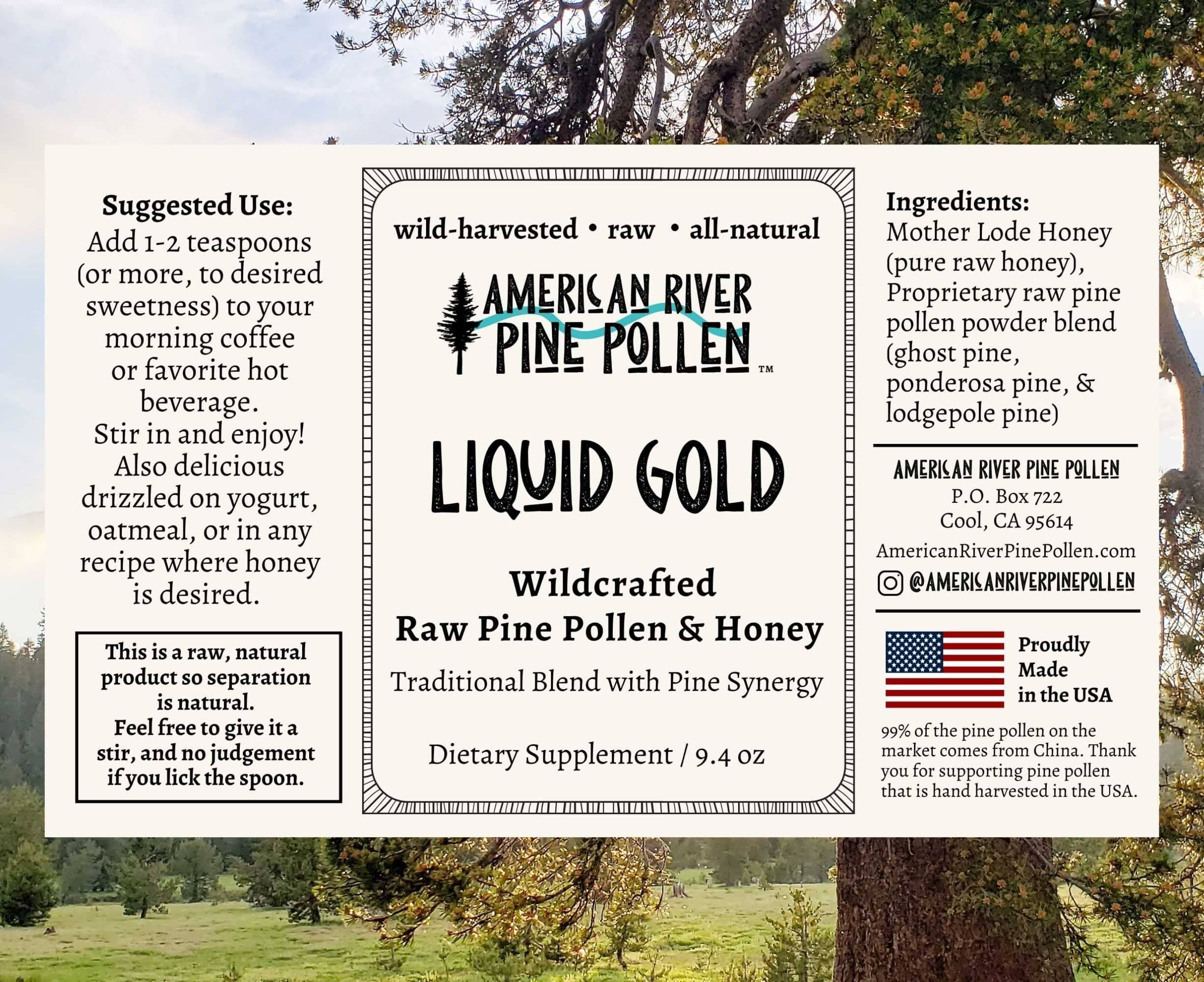 AmericanRiverPinePollen Liquid Gold -  Wildcrafted Raw Pine Pollen and Honey - Traditional Blend with Pine Synergy