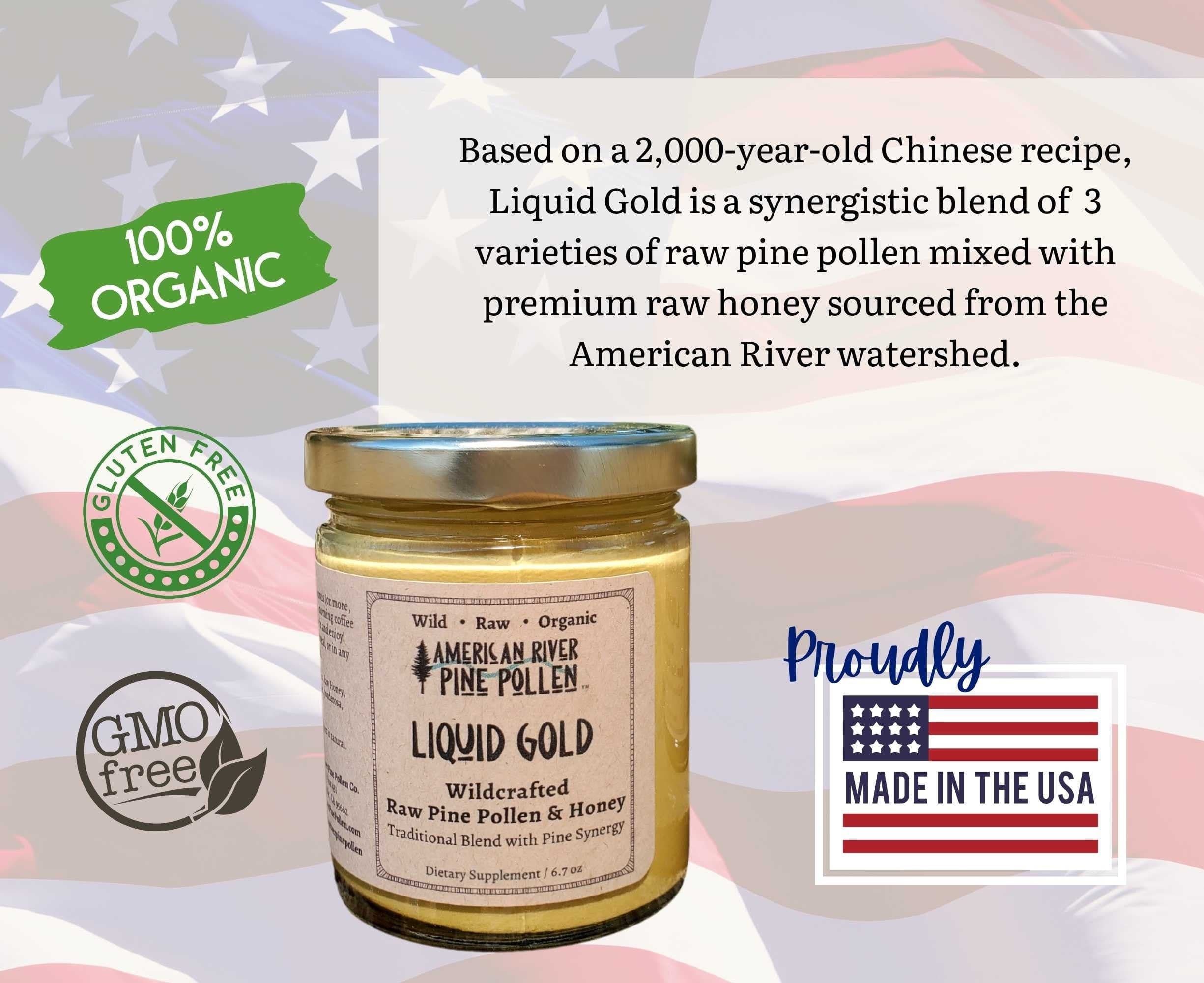 AmericanRiverPinePollen Liquid Gold -  Wildcrafted Raw Pine Pollen and Honey - Traditional Blend with Pine Synergy