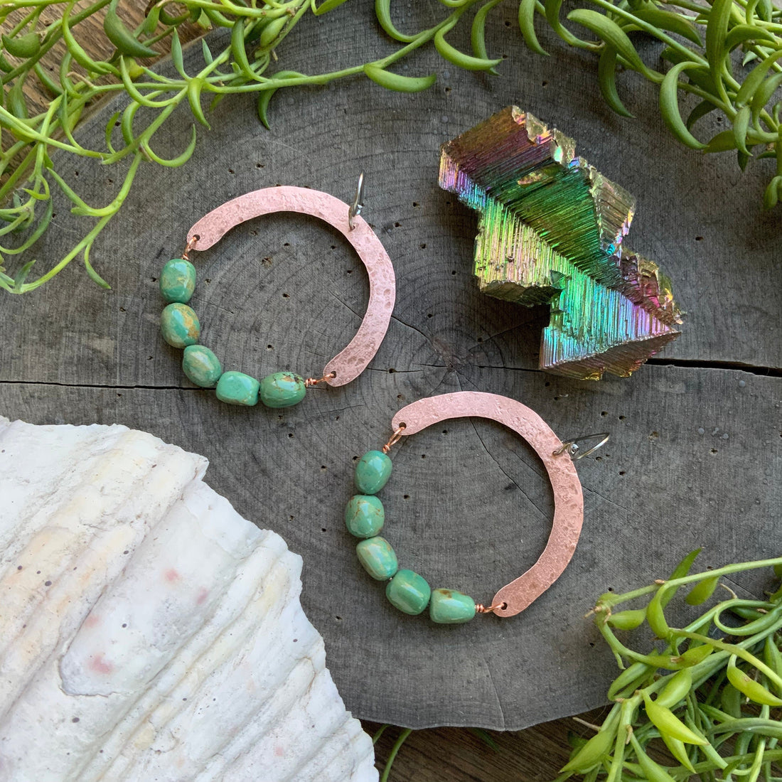 Handmade Turquoise Bead Earrings: Brass Arch Jewelry