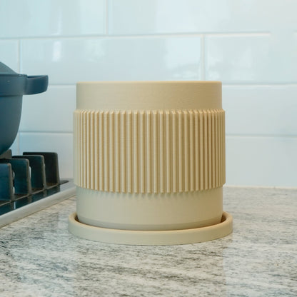 Half Mid-Century Ribbed Planter with Drainage and Saucer - My American Goods