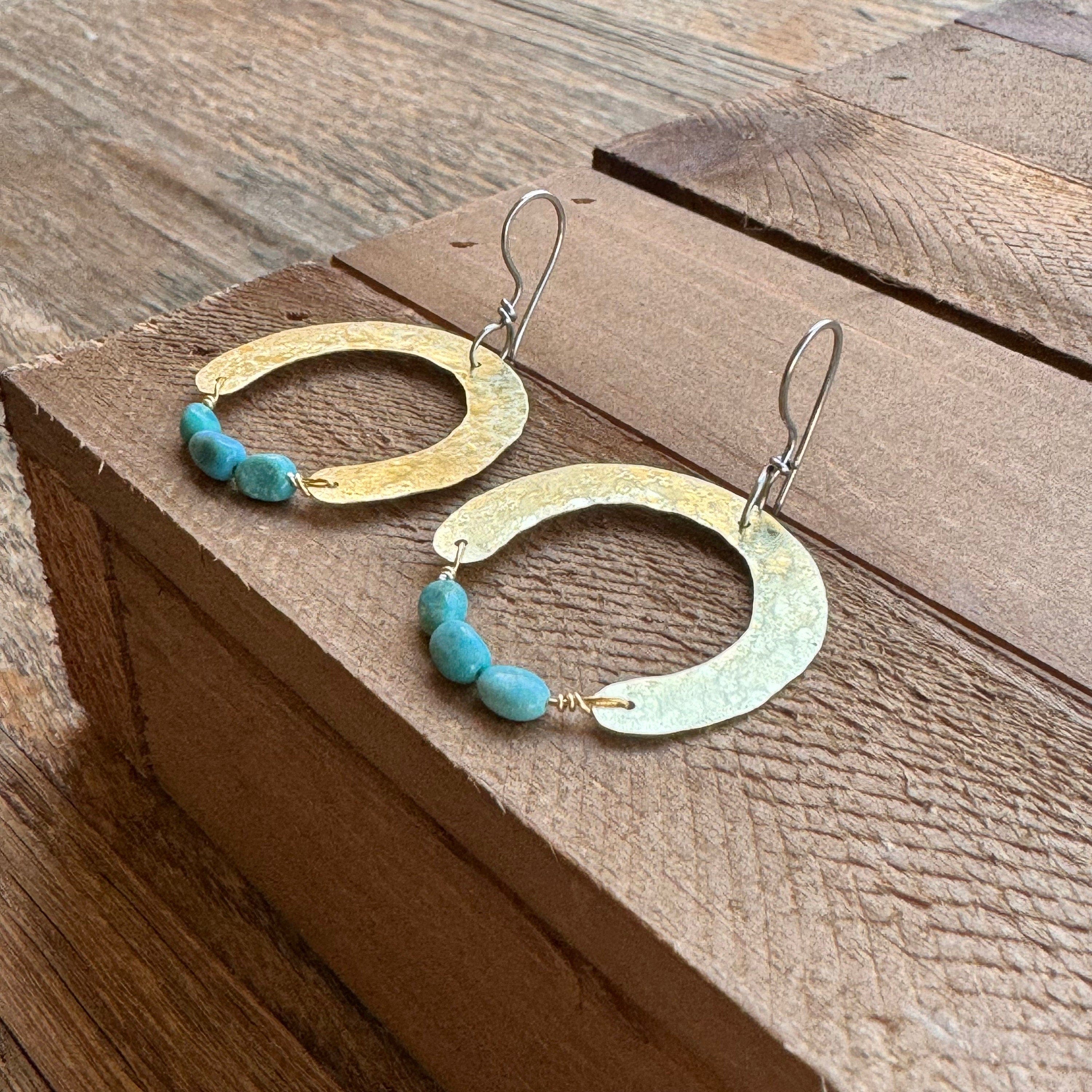 Adriana Soto Joyeria Misc Handmade Turquoise Bead Earrings: Brass Arch Jewelry
