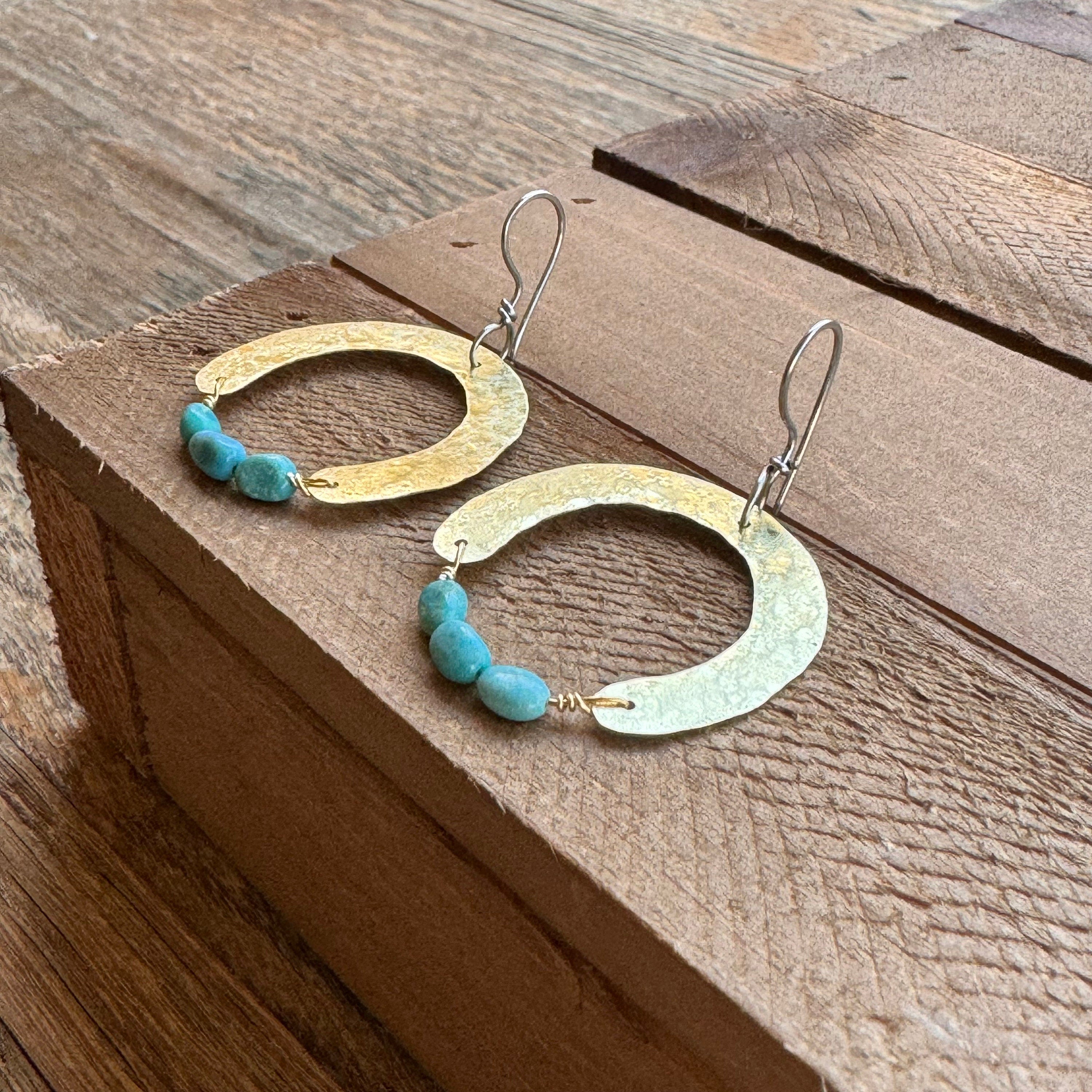 Handmade Turquoise Bead Earrings: Brass Arch Jewelry