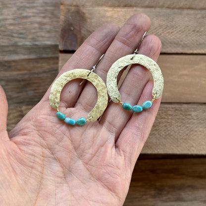 Handmade Turquoise Bead Earrings: Brass Arch Jewelry