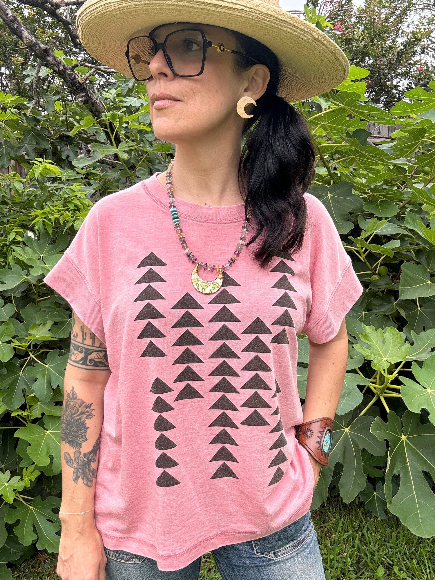 Ceramic Venus Flytrap Necklace with Rhodochrosite Beads