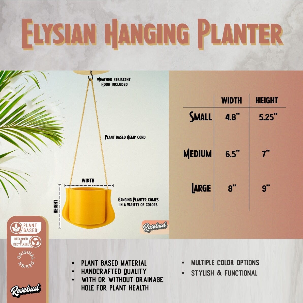 Rosebud HomeGoods Planter Hanging Planter - The Elysian