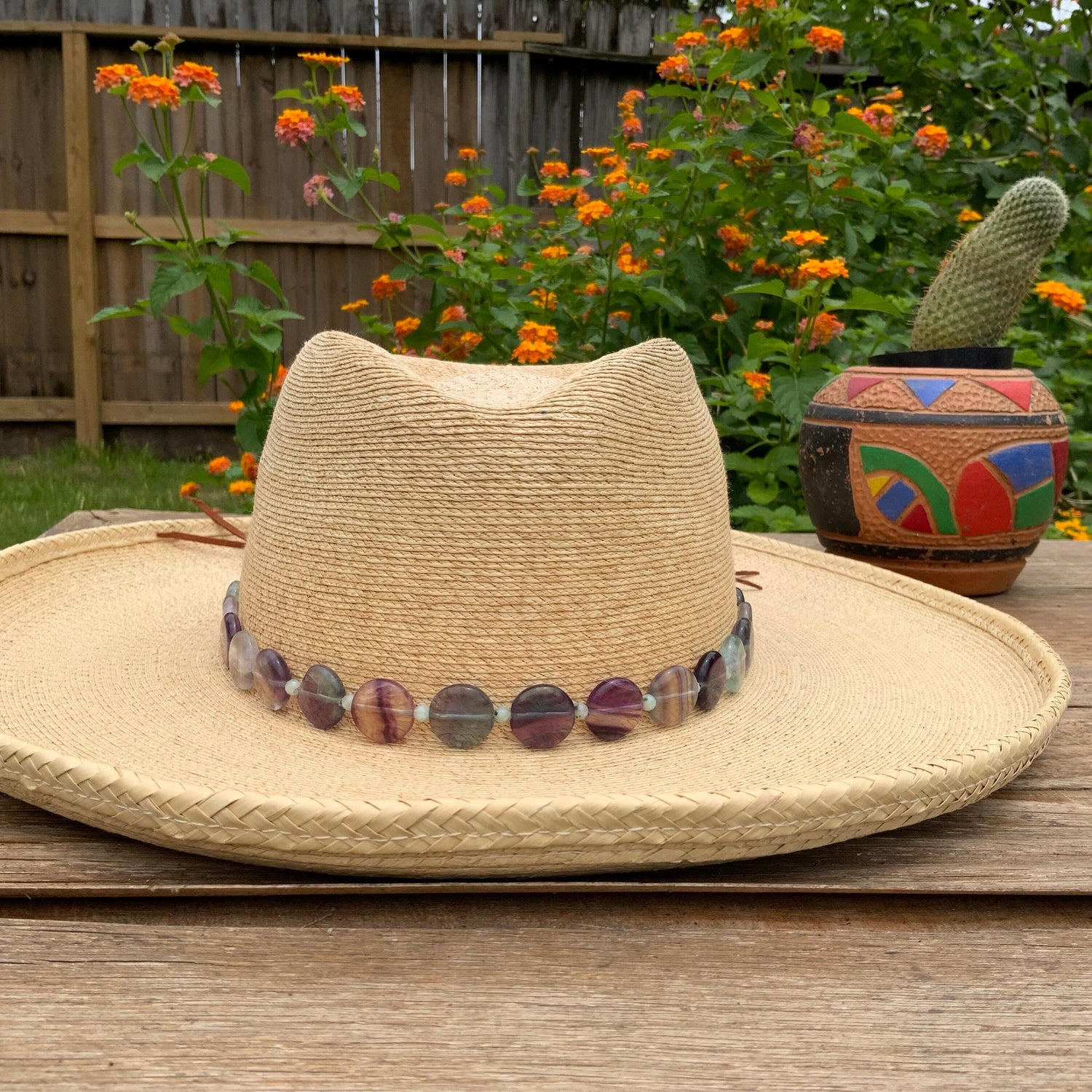 Fluorite and Kiwi Jasper Hatband, Gemstone Hat Band