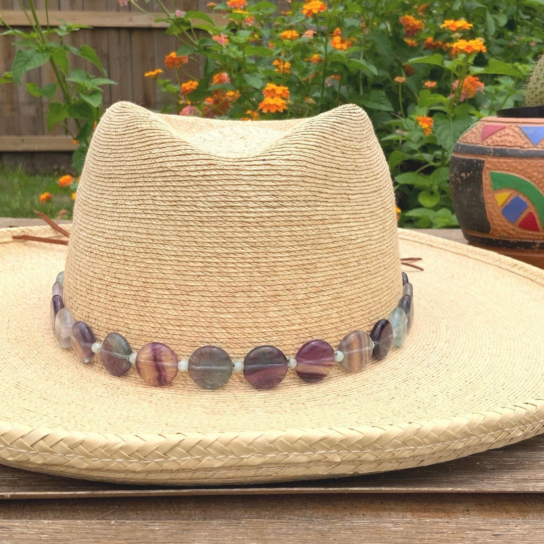 Fluorite and Kiwi Jasper Hatband, Gemstone Hat Band
