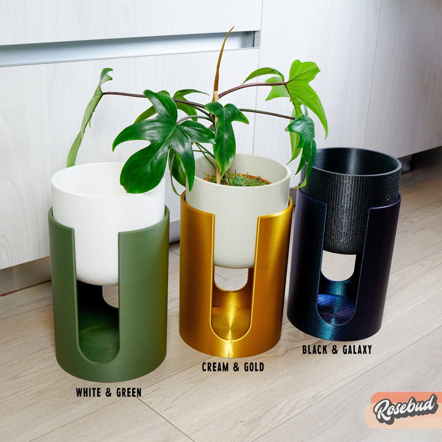 indoor plant stand with drainage Rosebud Modern Elevated Planter and Plant Stand Set