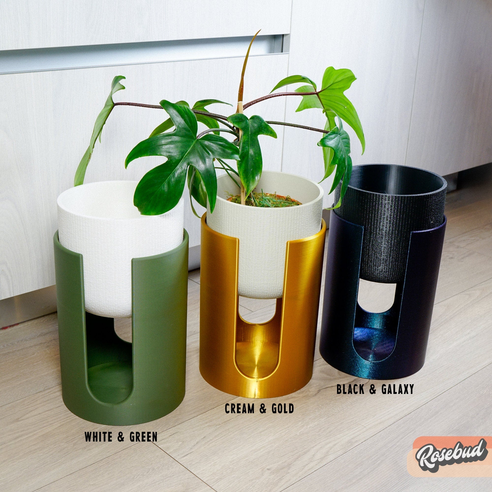 Modern Elevated Planter and Plant Stand Set - 2-Piece Plant Pot with Drainage in Multi Colors &amp; Sizes, Mid-Century Modern Indoor Plant Stand