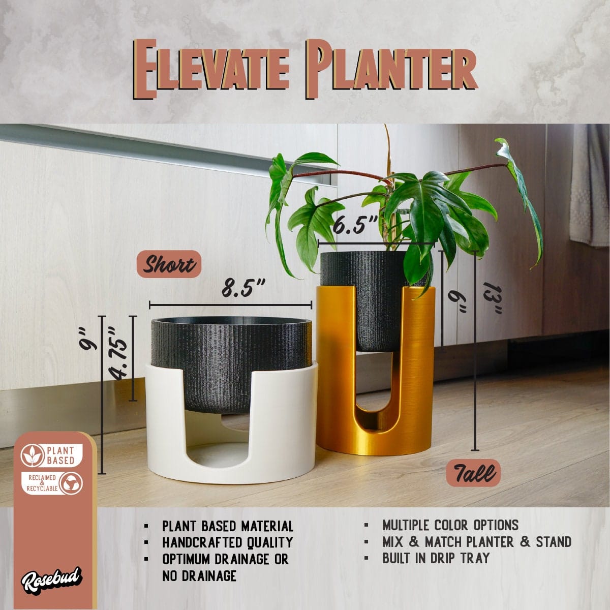 mid century built-in indoor planter Rosebud Modern Elevated Planter and Plant Stand Set