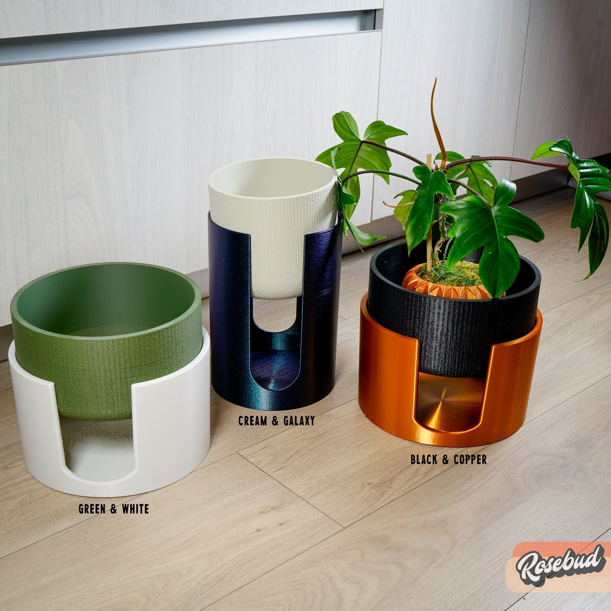 Modern Elevated Planter and Plant Stand Set - 2-Piece Plant Pot with Drainage in Multi Colors &amp; Sizes, Mid-Century Modern Indoor Plant Stand
