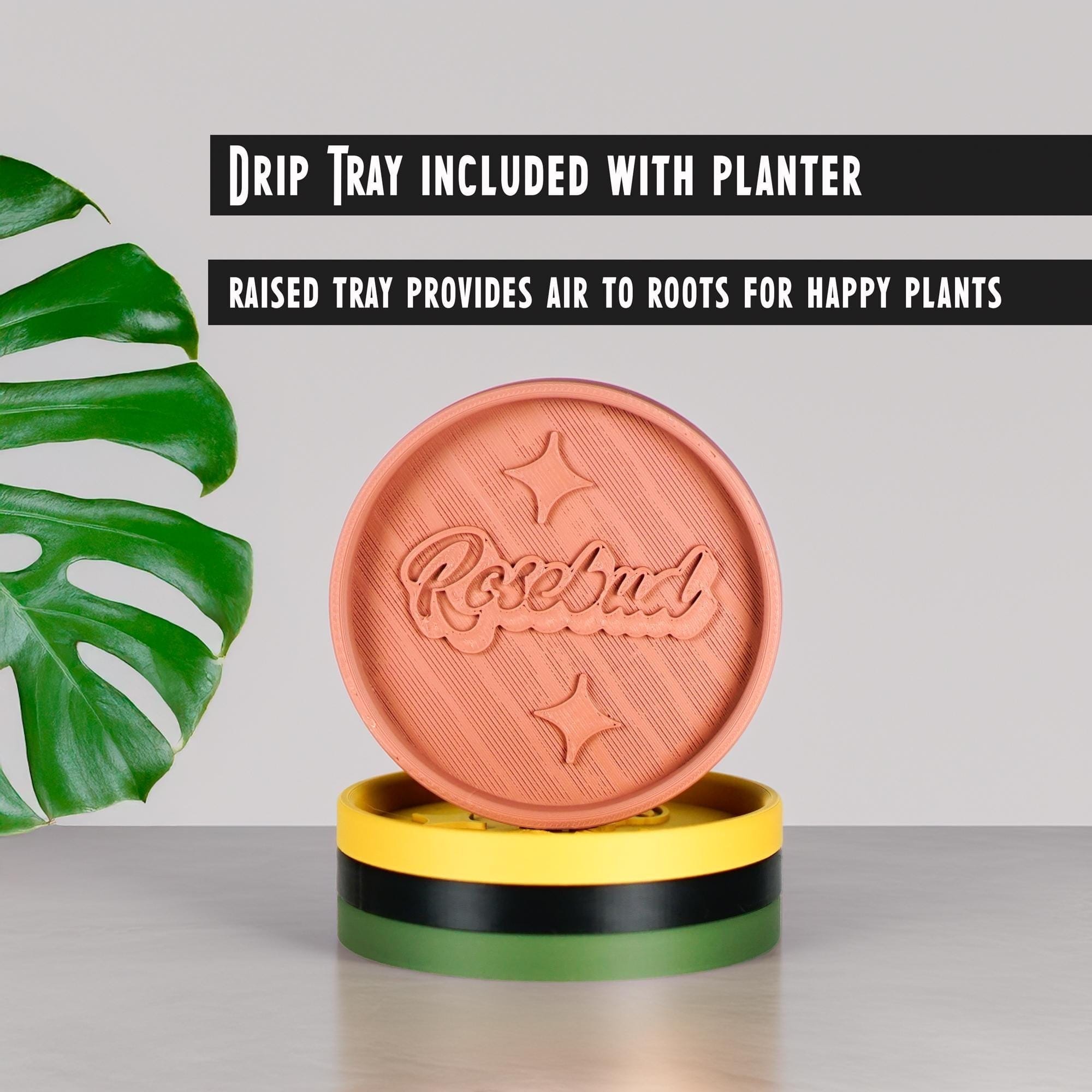 Rosebud HomeGoods Mid-Century Ribbed Planter with Drainage and Saucer in Multiple Colors, 3D Printed Planter with Unique Modern Design, Lightweight, Wave