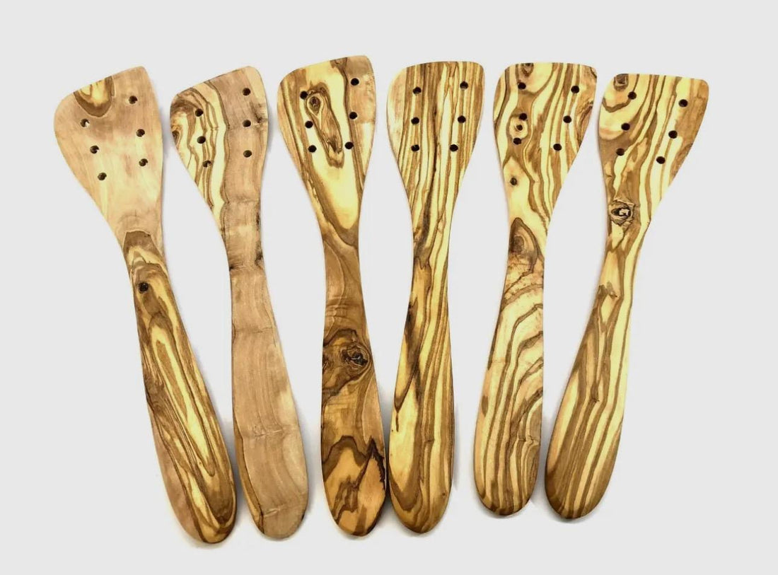 Olive Wood Spatulas With Holes - My American Goods