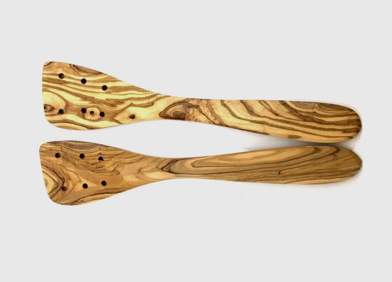 Olive Wood Spatulas With Holes - My American Goods