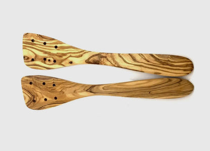 Olive Wood Spatulas With Holes - My American Goods