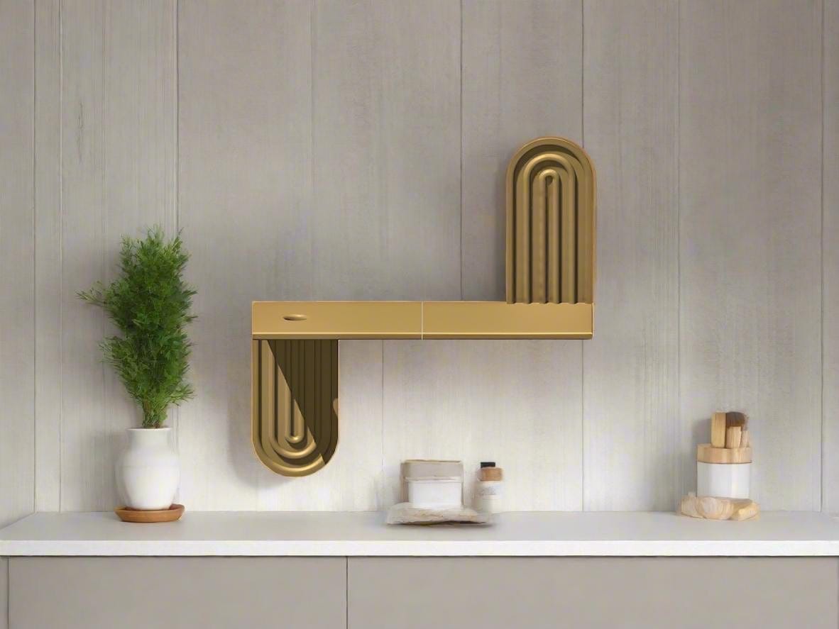 Rosebud HomeGoods Beige Modern Floating Wall Shelf, Unique Arch Oval Home Decor, 3D Printed Propagation or Reed Diffuser Shelf, Wall Shelf Catchall, Entryway Decor