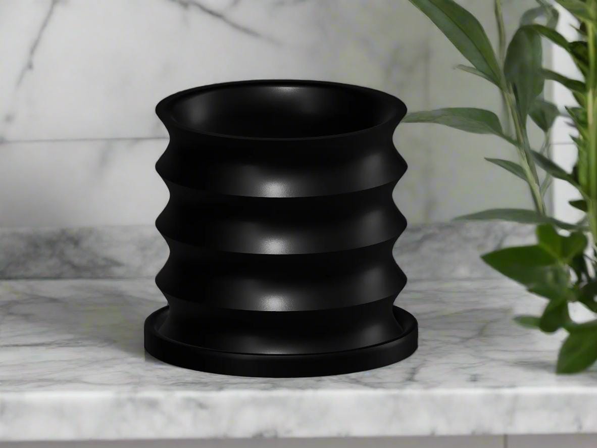 Rosebud HomeGoods Rippled Plant Pot with Drainage – Modern Organic Indoor Planter with Saucer, 3D Printed Wavy Pot for Houseplants - BRIM