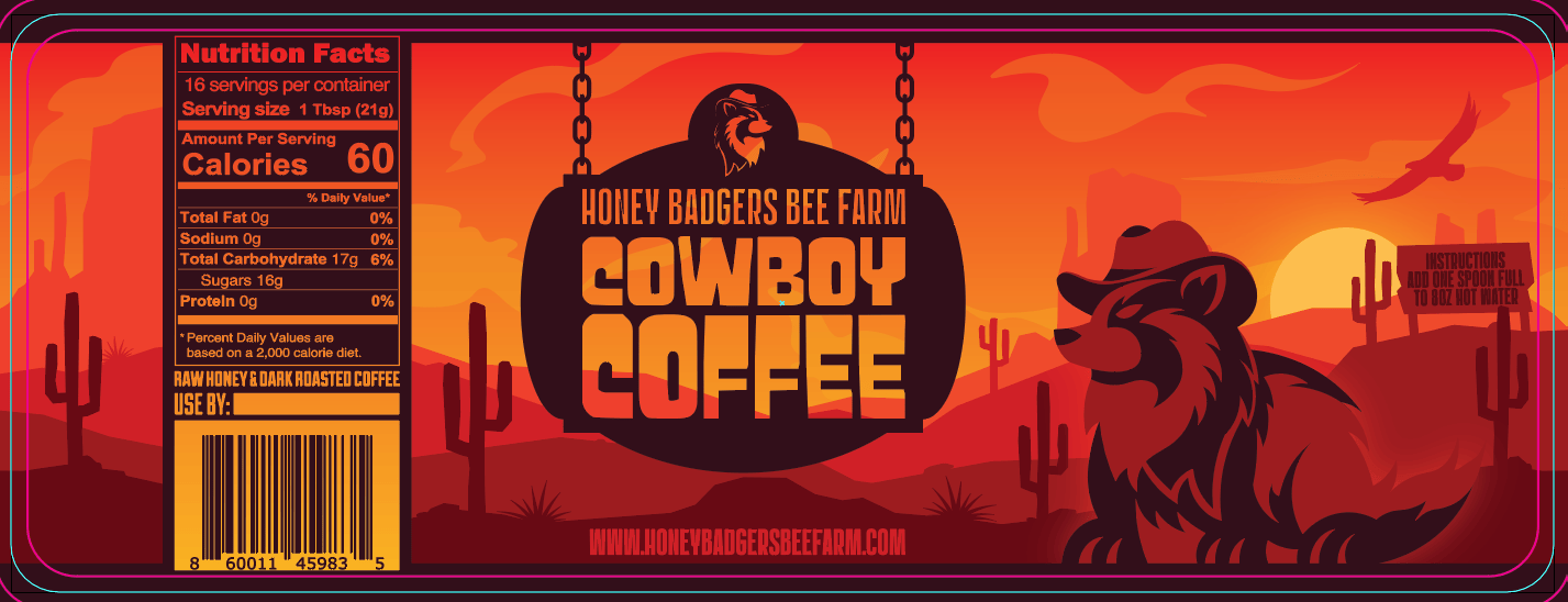 Honey Badgers Bee Farm All Natural Coffee Cowboy Coffee - Instant Honey Coffee - All-in-one - Just add to hot water