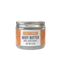 Jar of body butter with a label on a white background