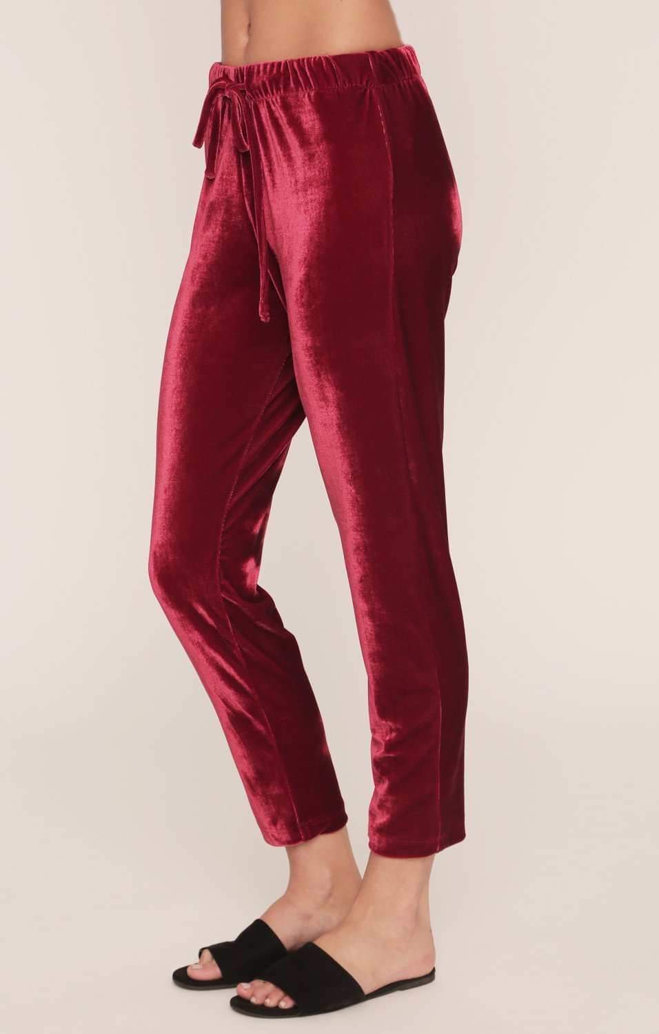 Jagger Velvet Joggers - Sangria Red