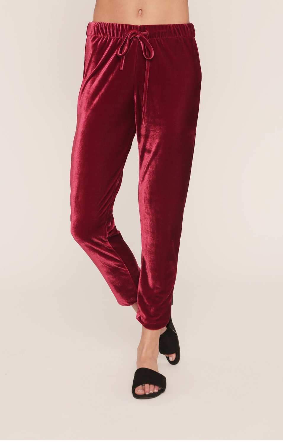 Jagger Velvet Joggers - Sangria Red