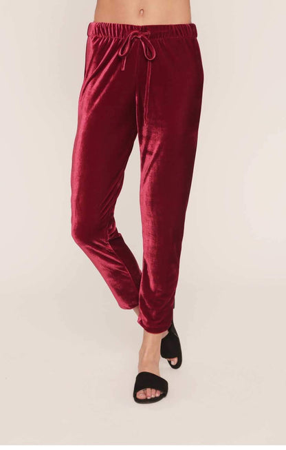 Jagger Velvet Joggers - Sangria Red