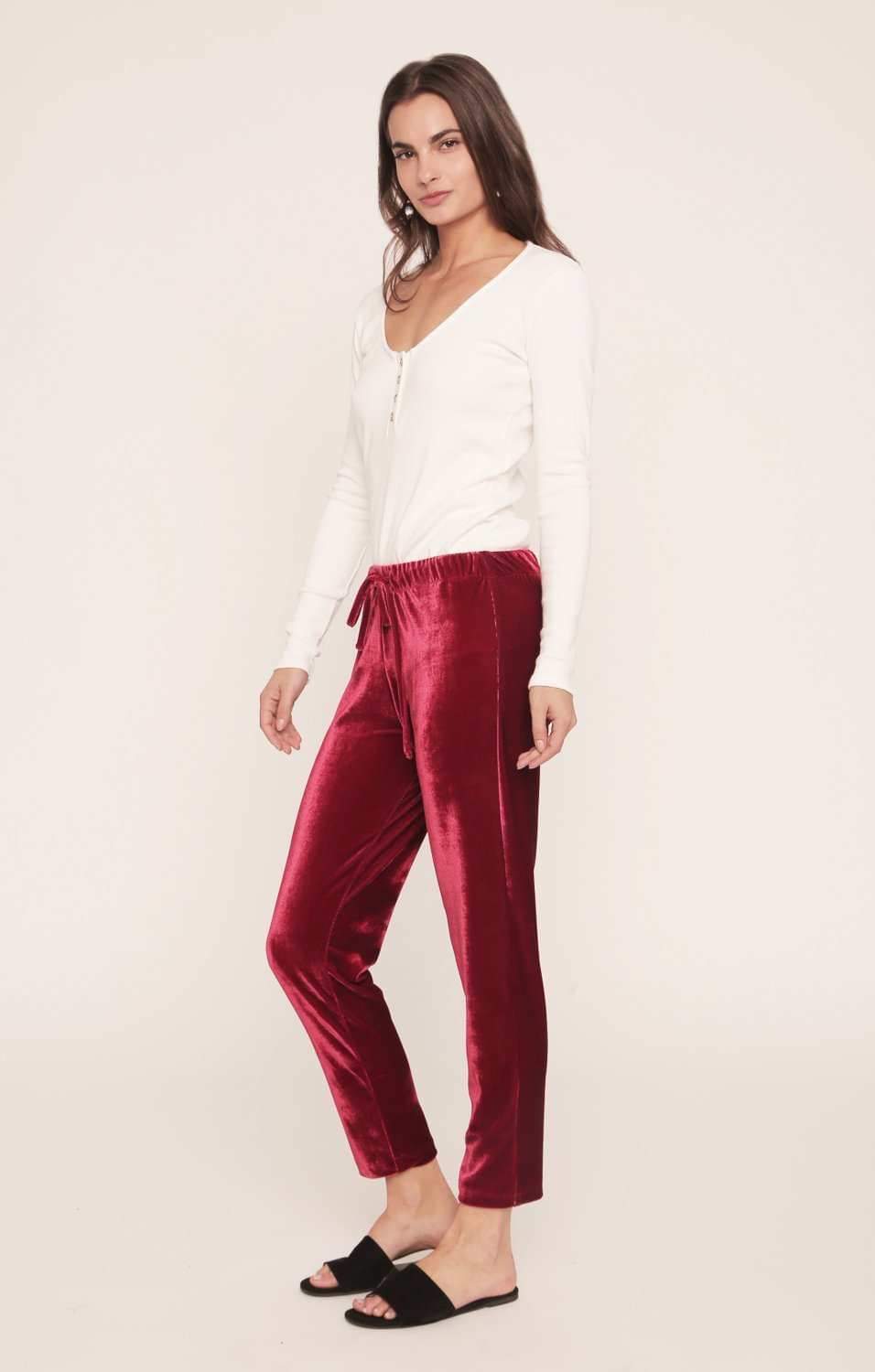 Jagger Velvet Joggers - Sangria Red