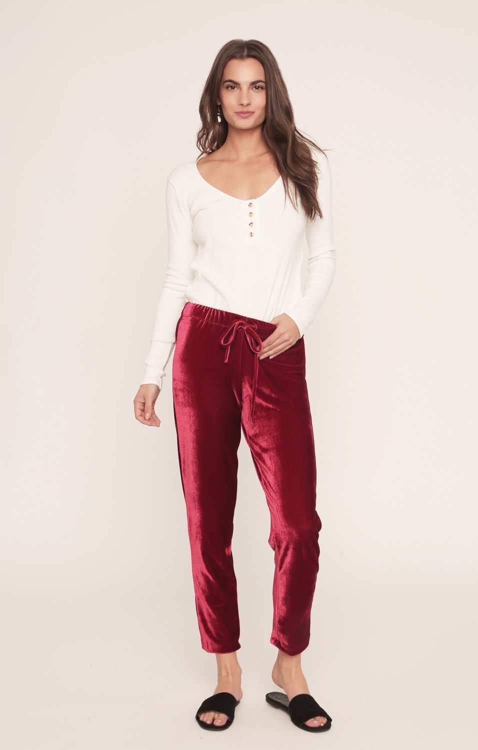 Jagger Velvet Joggers - Sangria Red